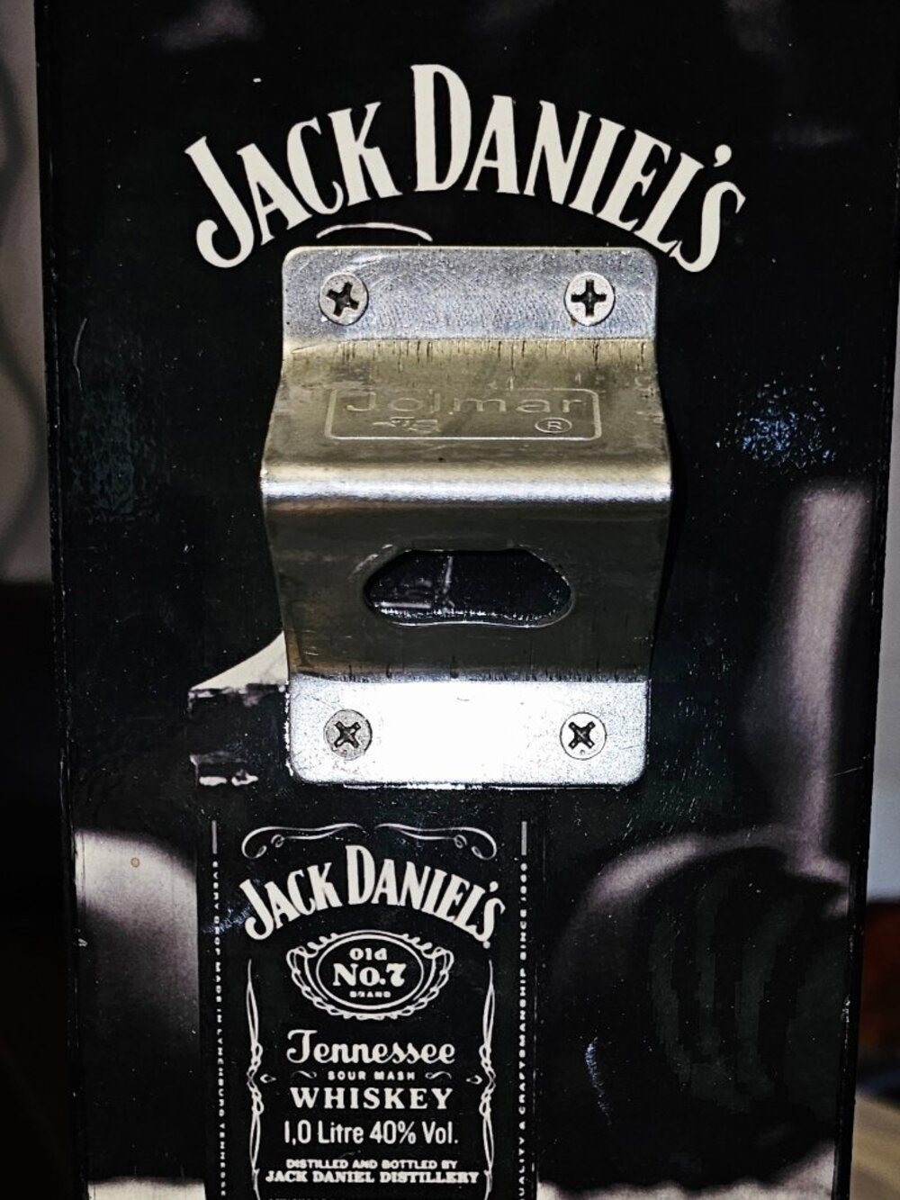 Wall Mount Bottle Opener Jack Daniels Whiskey Design with Cap Catcher